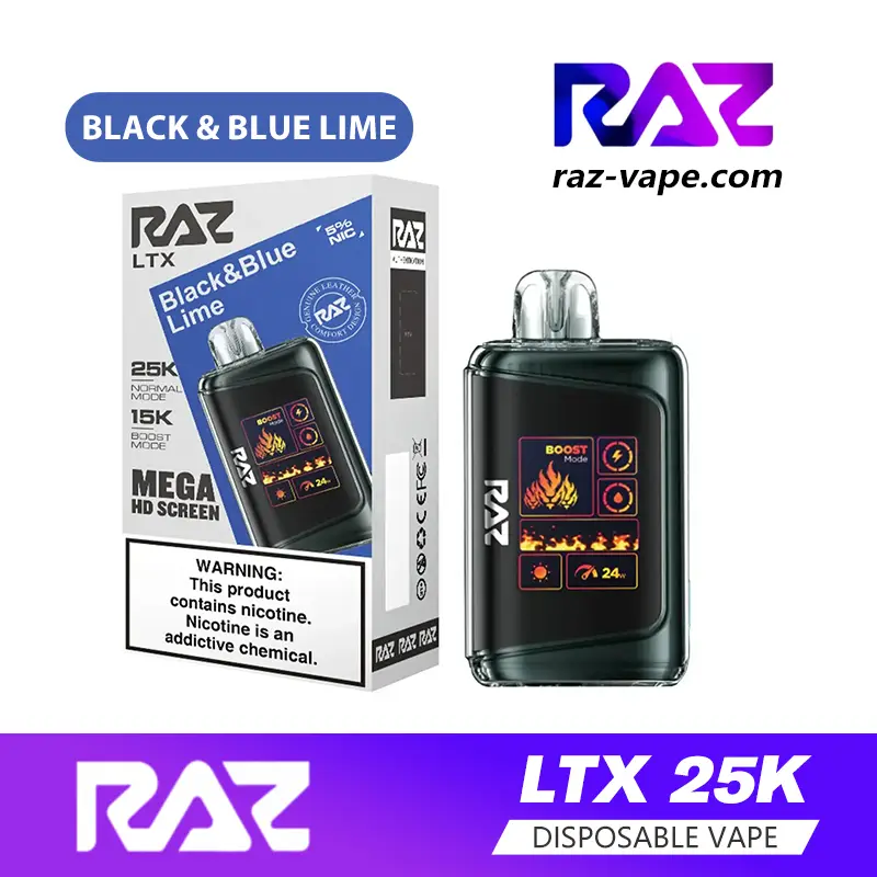 RAZ Black & Blue Lime Ice flavor — DC25000 / LTX 25K disposable vape