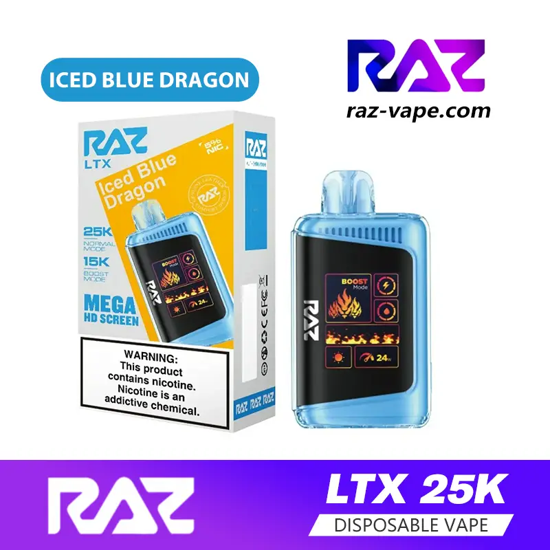 RAZ Iced Blue Dragon flavor — DC25000 / LTX 25K disposable vape