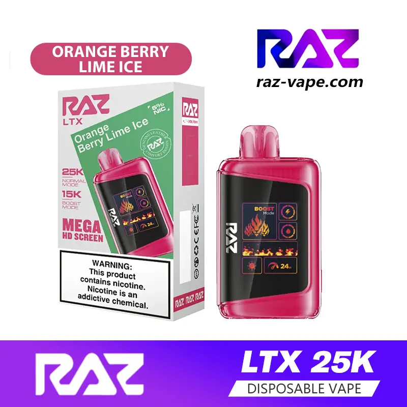 RAZ Orange Berry Lime Ice flavor — DC25000 / LTX 25K disposable vape