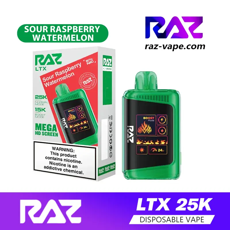RAZ Sour Raspberry Watermelon flavor — DC25000 / LTX 25K disposable vape