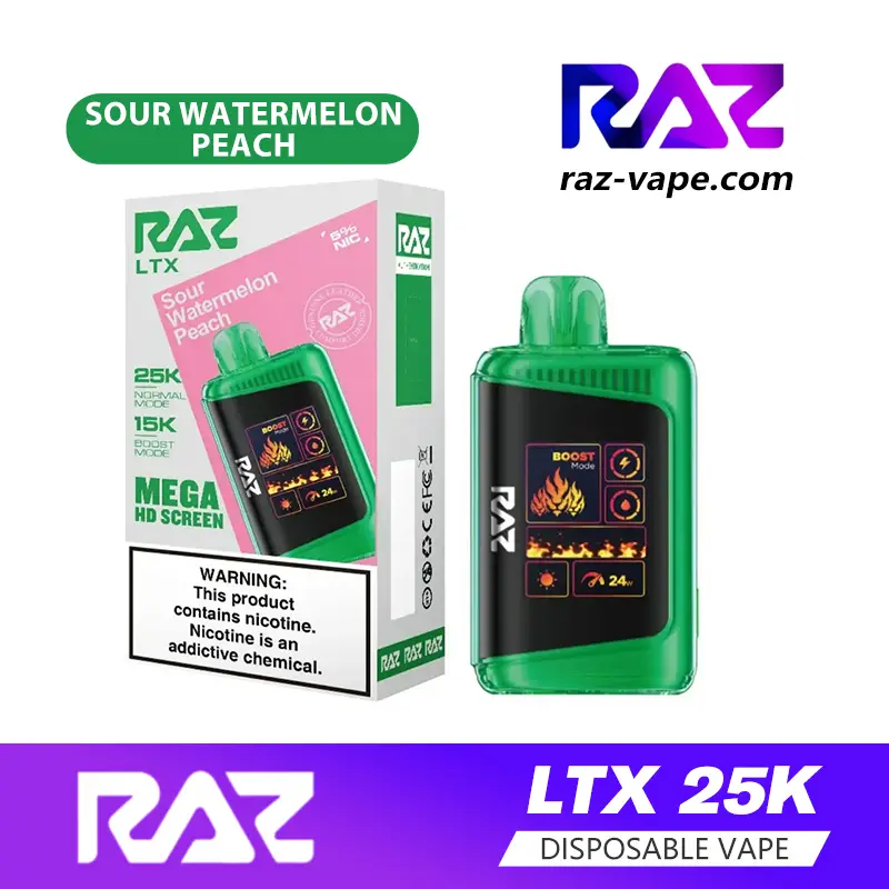 RAZ Sour Watermelon Peach flavor — DC25000 / LTX 25K disposable vape