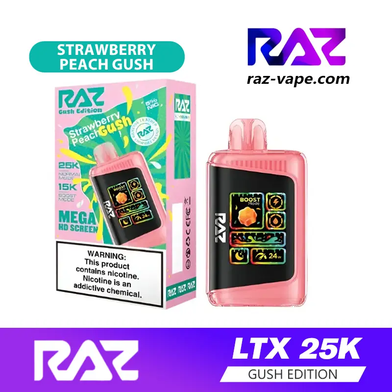 RAZ Strawberry Peach Gush flavor — DC25000 / LTX 25K Gush Edition disposable vape