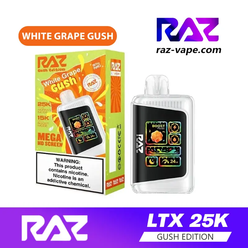 RAZ White Grape Gush flavor — DC25000 / LTX 25K Gush Edition disposable vape